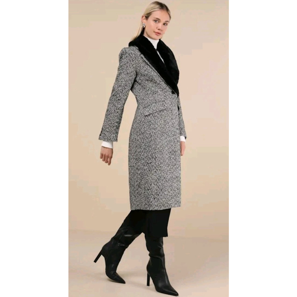 Steve Madden Dienne Black Tweed Removable Faux Fur Collar Coat Size XS NWT $159